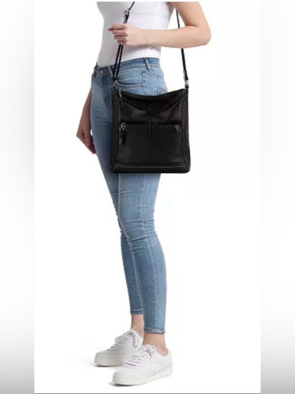 The Sak LUCIA Crossbody Black Leather Shoulder Bag with Adjustable Strap